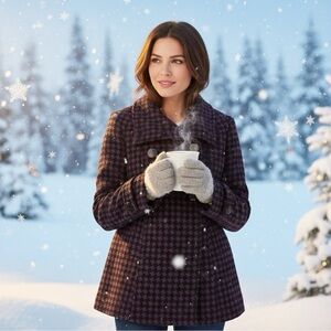 🏷️Steve Madden Purple Houndstooth Wool Blend Peacoat - Size M🏷️